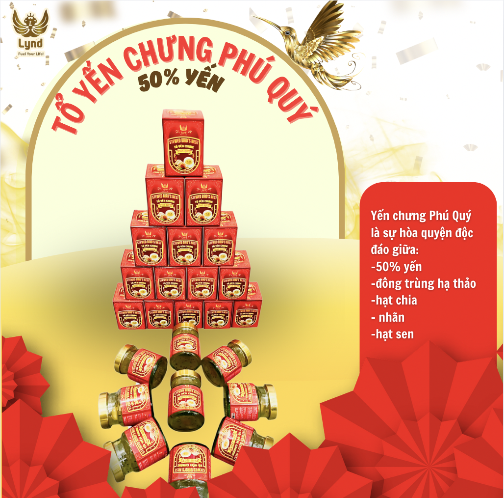 TỔ YẾN CHƯNG PHÚ QUÝ (50% YẾN):ĐÔNG TRÙNG HẠ THẢO, HẠT CHIA, NHÃN,SEN) 70G