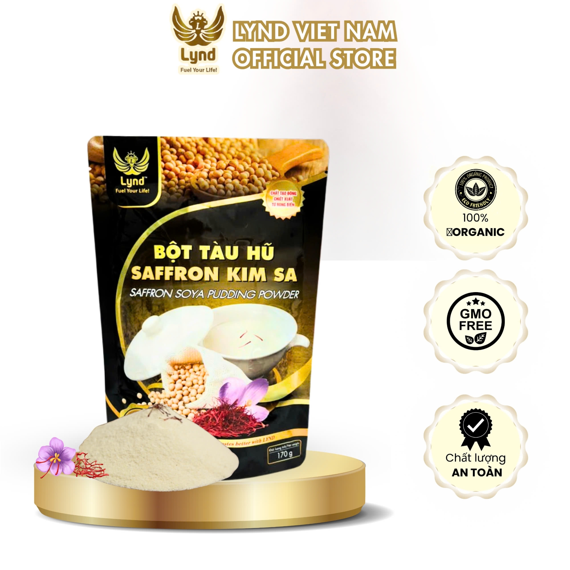 Bột tàu hũ kim sa SAFFRON LYND chiết suất đầu nành nguyên chất tiện lợi, nhanh chóng (SAFFRON SOYA PUDDING POWDER) 170g