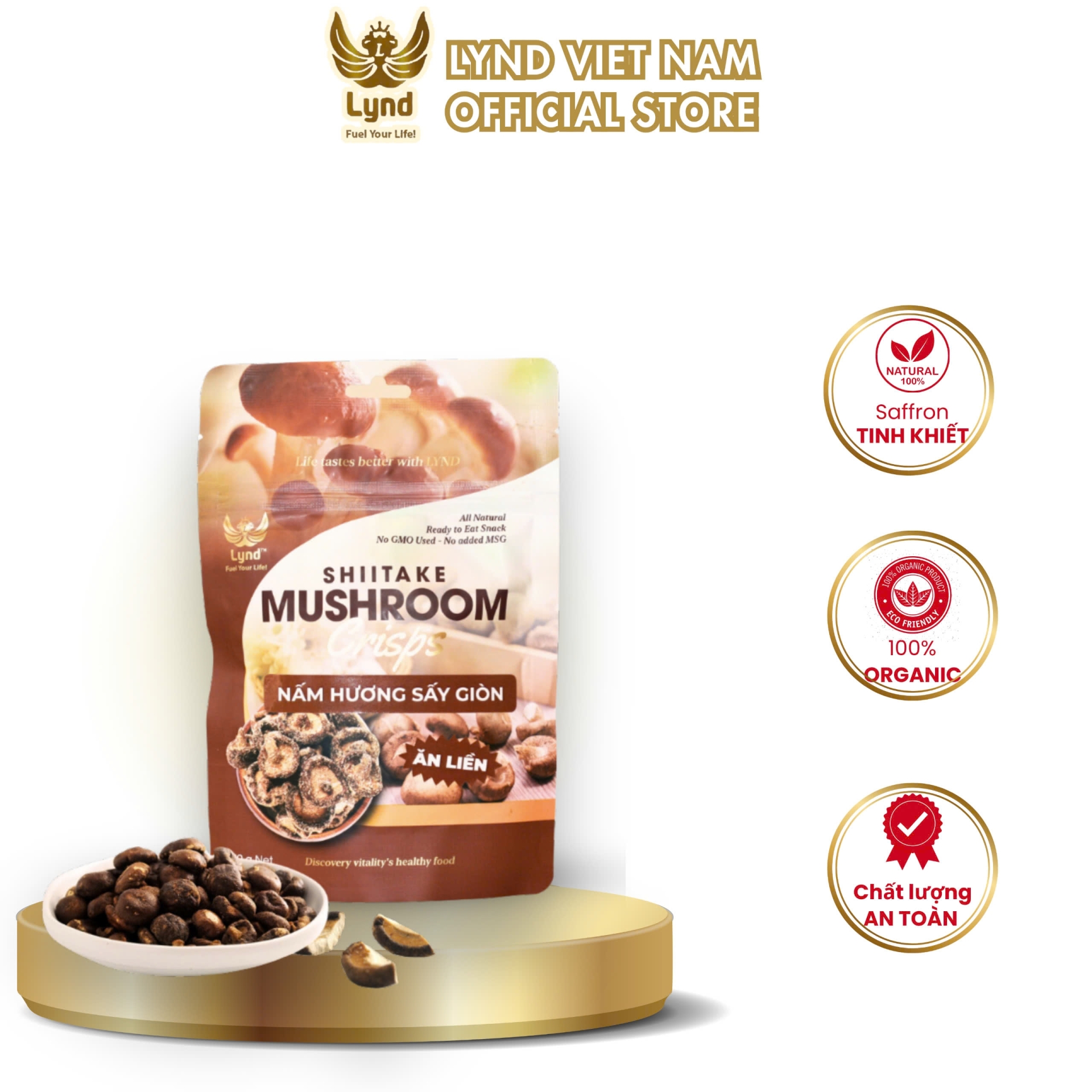 Snack Nấm Hương Sấy giòn LYND, Nấm đông cô sấy giòn ăn liền (SHILLTAKE MUSHROOM CRISPS)VỊ TRUYỀN THỐNG- 20gr