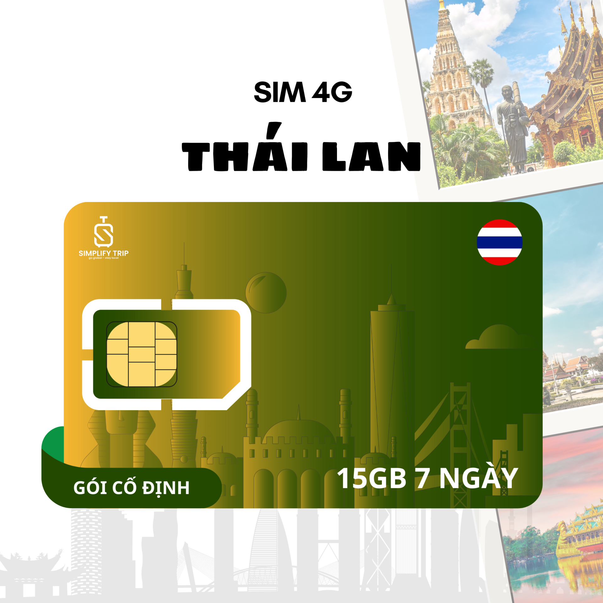 SIMPLIFY TRIP - SIM du lịch Thái Lan 4G, có nghe gọi - 15GB / 7 Ngày