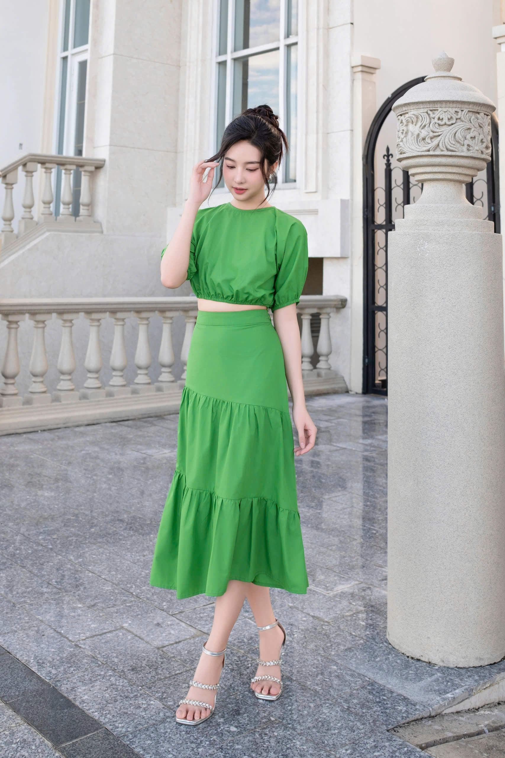 FN02- Chân váy 3 tầng xanh lá