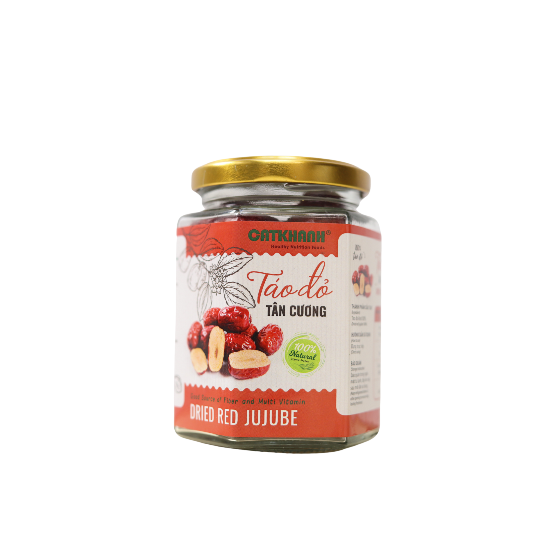 Táo đỏ sấy khô hũ thuỷ tinh lục giác 100g